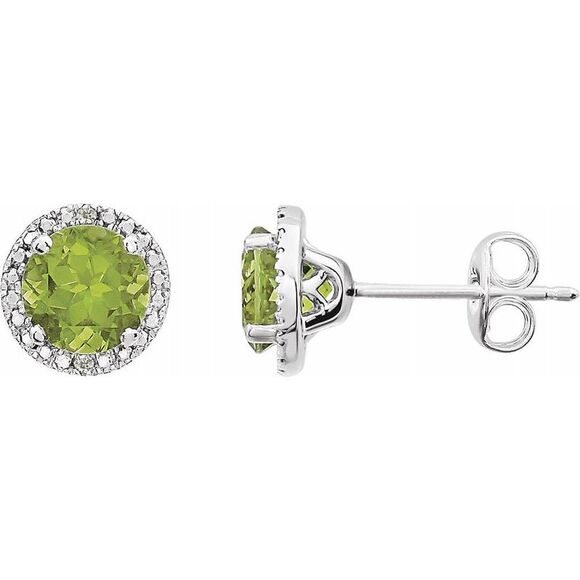 Sterling Silver, Peridot & .01 CTW Diamond 8mm Halo Style Earrings - Picture 2 of 3
